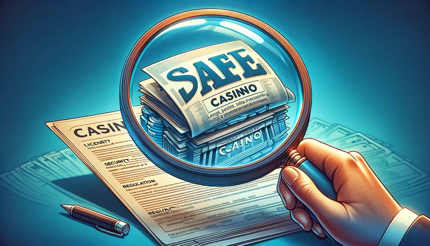 magnifying glass looking for safe casino
