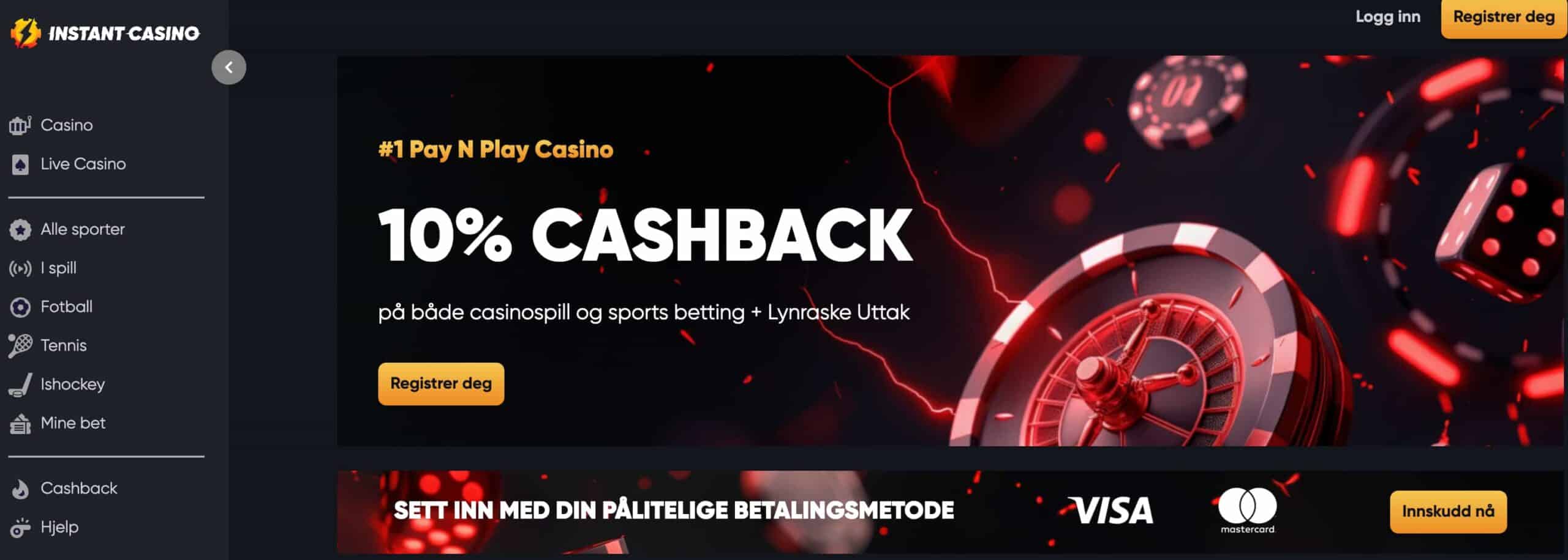 Instant Casino landing page 2024