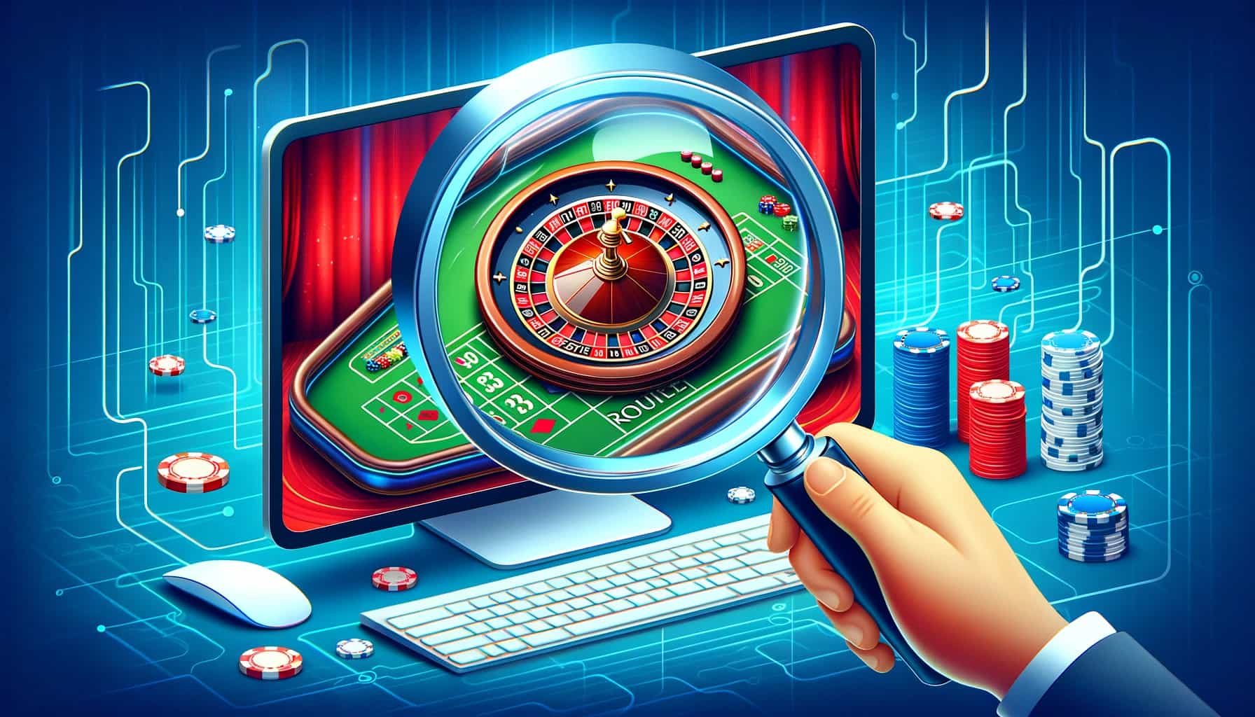 magnifying glass looking on a roulette table online