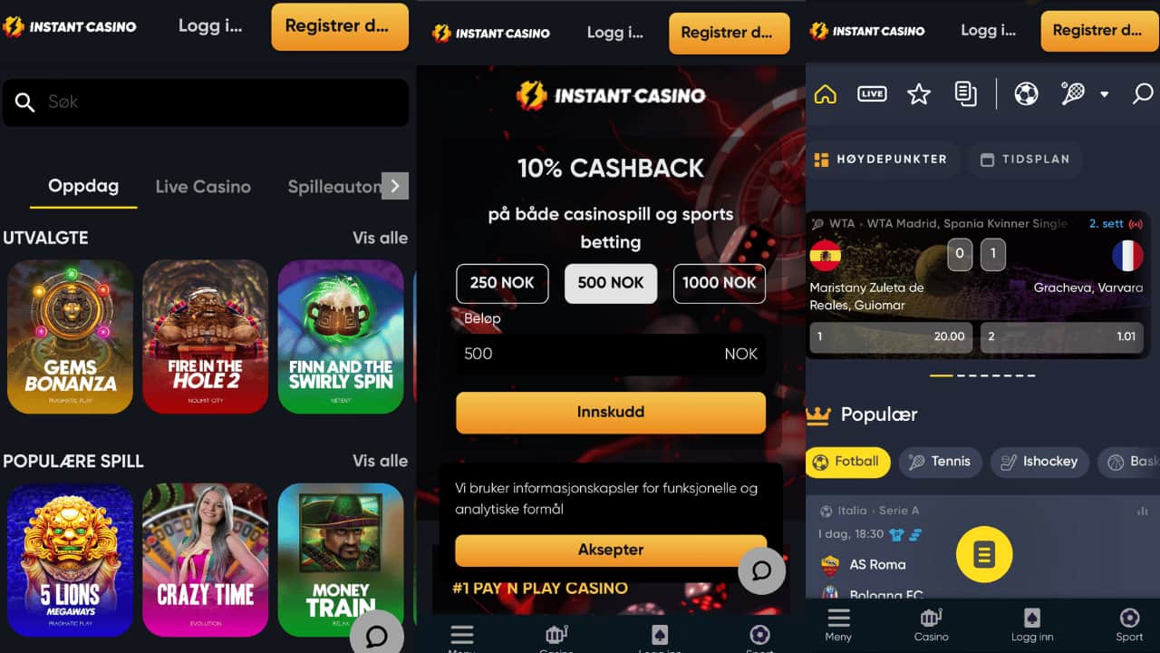 instant casino mobil