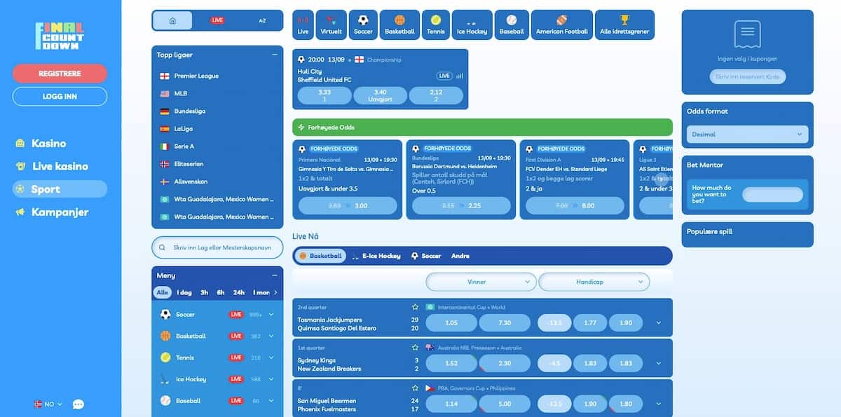 final countdown betting side med utvalg av sport og liager