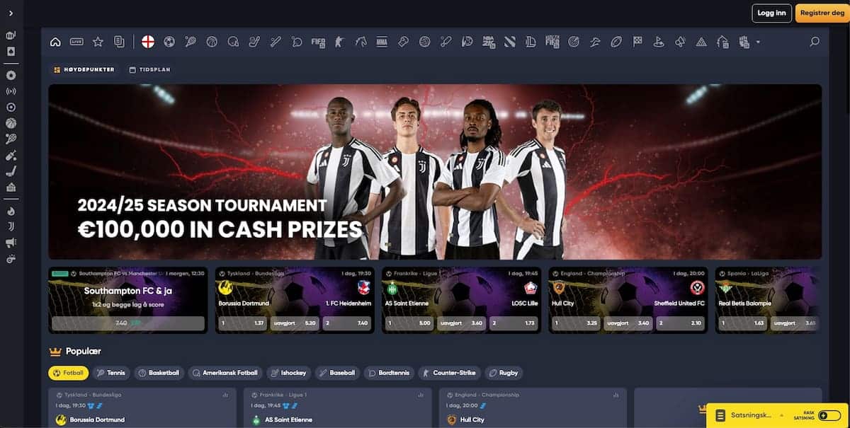 instant sports betting nettside med sesonturneringer og 100 000 euro i premier