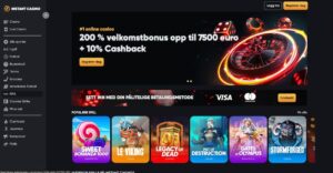 instant casino anmeldelse nettside med bonus