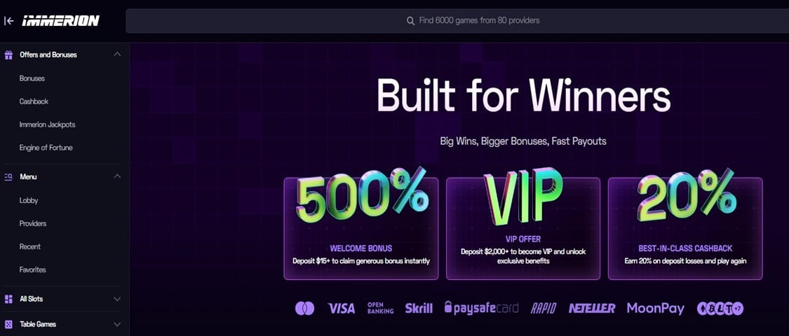 viser 500 bonus kampanje og vip fordeler og cashback på immeron