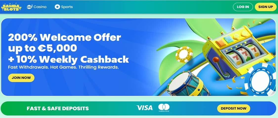 Oversikt over samba slots 200 % bonus kampanje